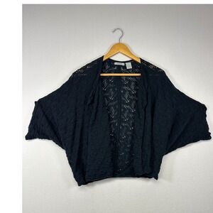 Versatile Verve Women 2X Pointelle Cotton Batwing Cropped Open Front Cardigan